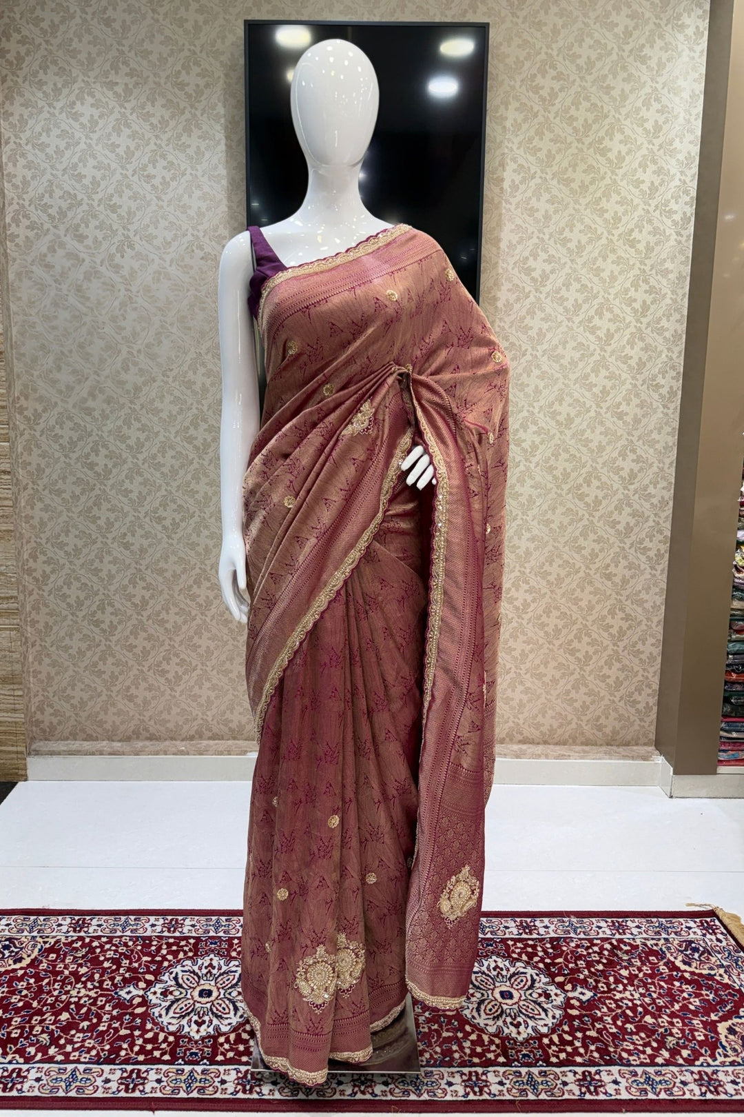 Purple Saree Featuring Banaras, Pearl, Beads, Zardozi and Thread work
