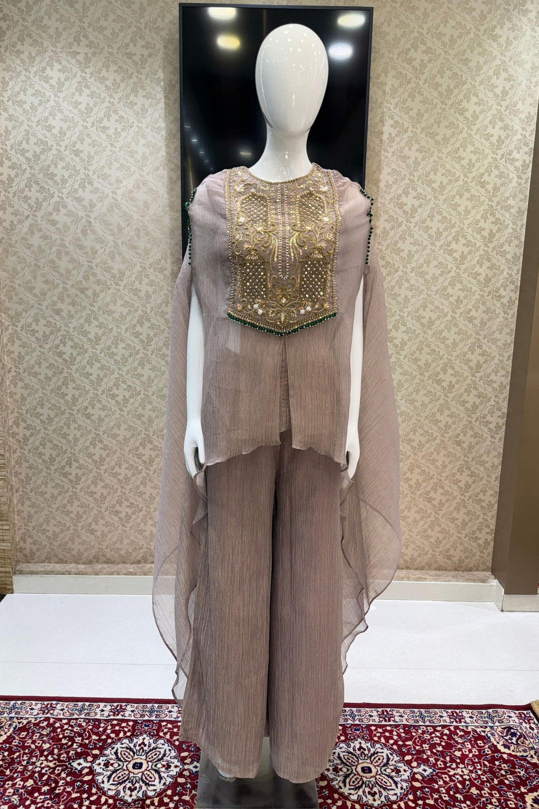 Lilac Indo-Western Styled Beads, Zardozi and Sequins work Palazzo Set