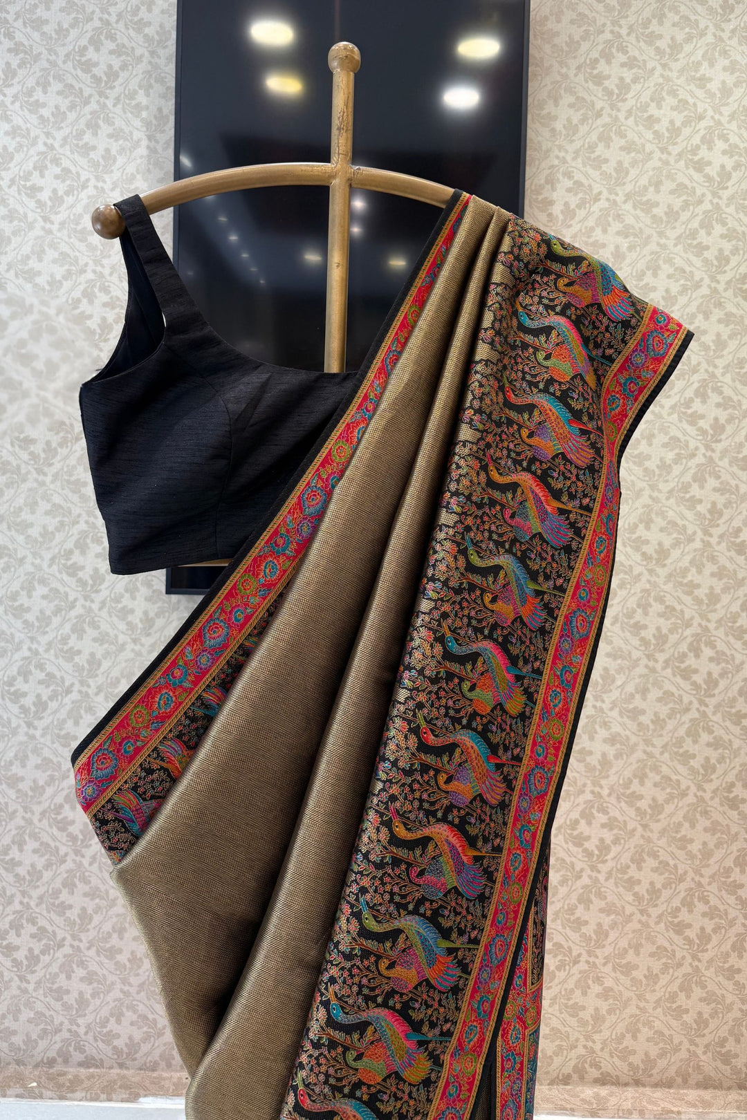 Traditional Banarasi Silk Saree with Peacock and Floral Weaving