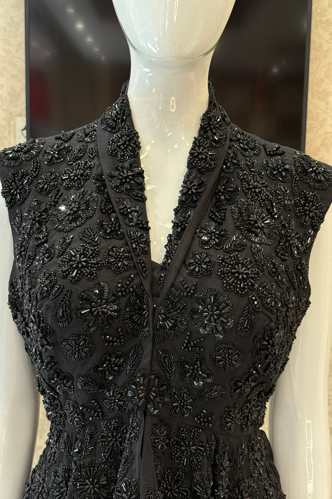 Black Beads and Sequins work Jacket Styled Lehenga