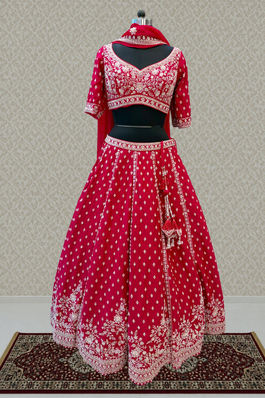 Rani Pink Beads, Sequins and Zari work Crop Top Lehenga