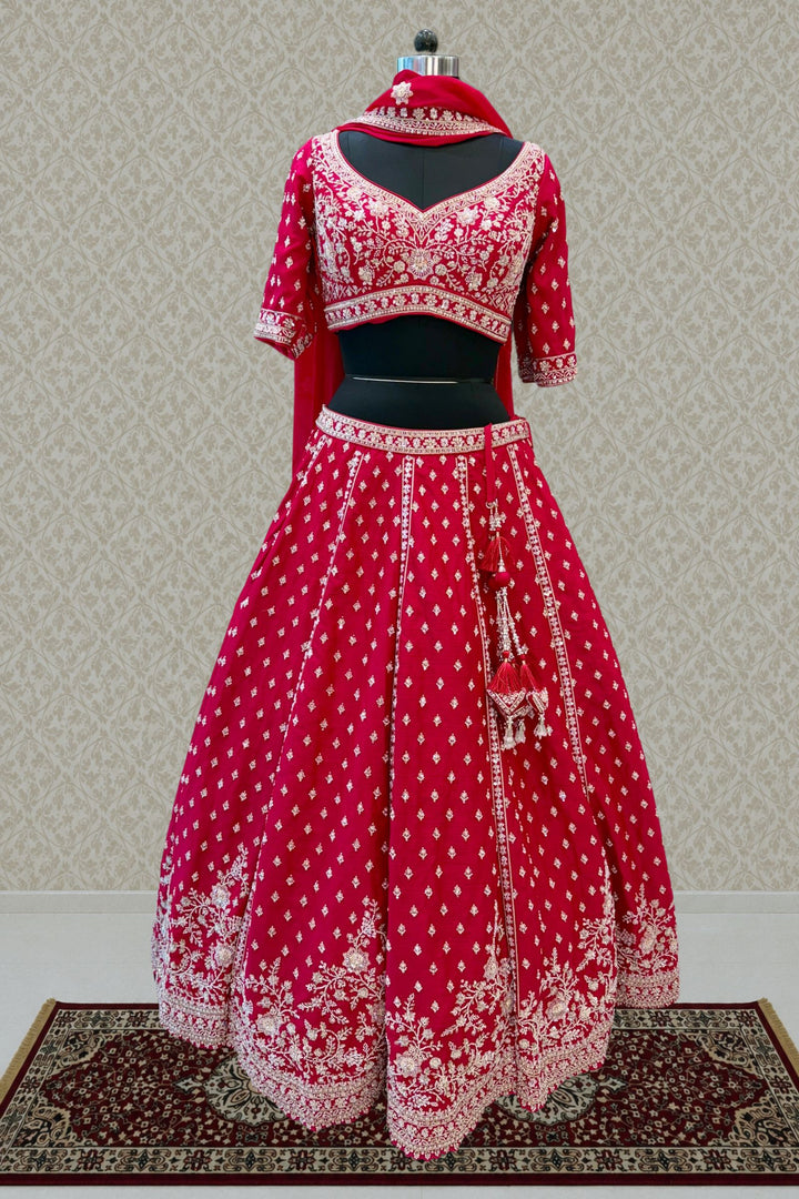 Rani Pink Beads, Sequins and Zari work Crop Top Lehenga