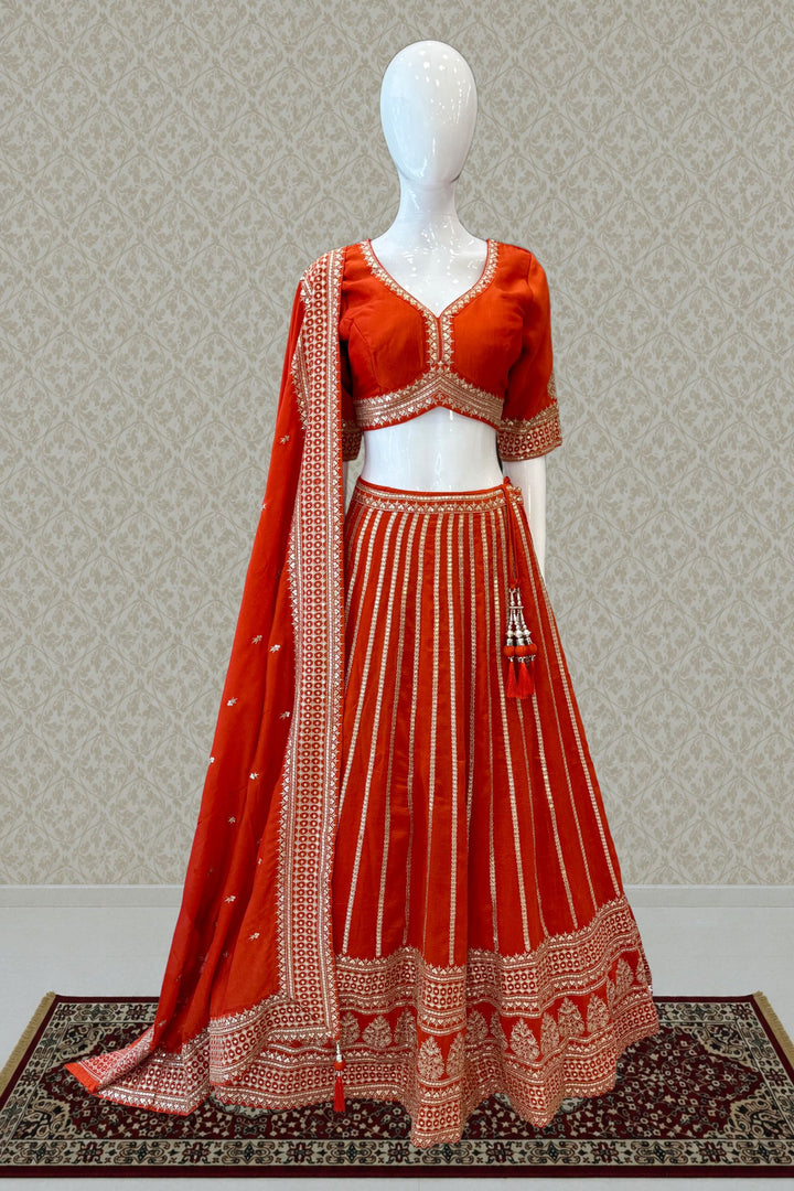 Orange Sequins and Zari work Crop Top Lehenga