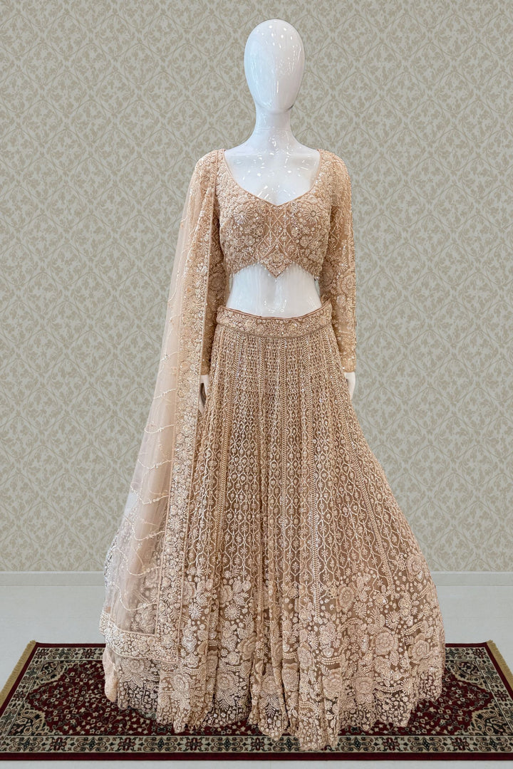 Gold Beads and Sequins work Crop Top Designer Bridal Lehenga