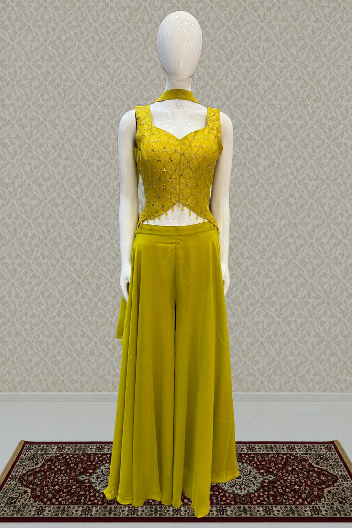 Liril Green Mirror, Stone and Banaras work Palazzo Suit Set