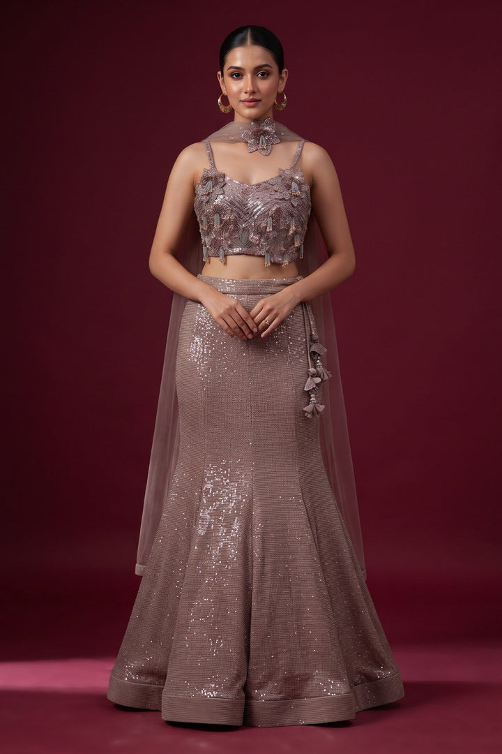 Brown Sequins and Beads work Mermaid Cut Lehenga Set