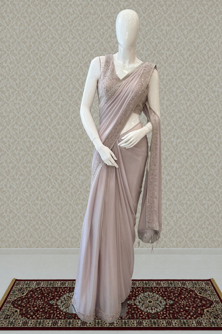 Light Grey Sequins and Beads work Saree