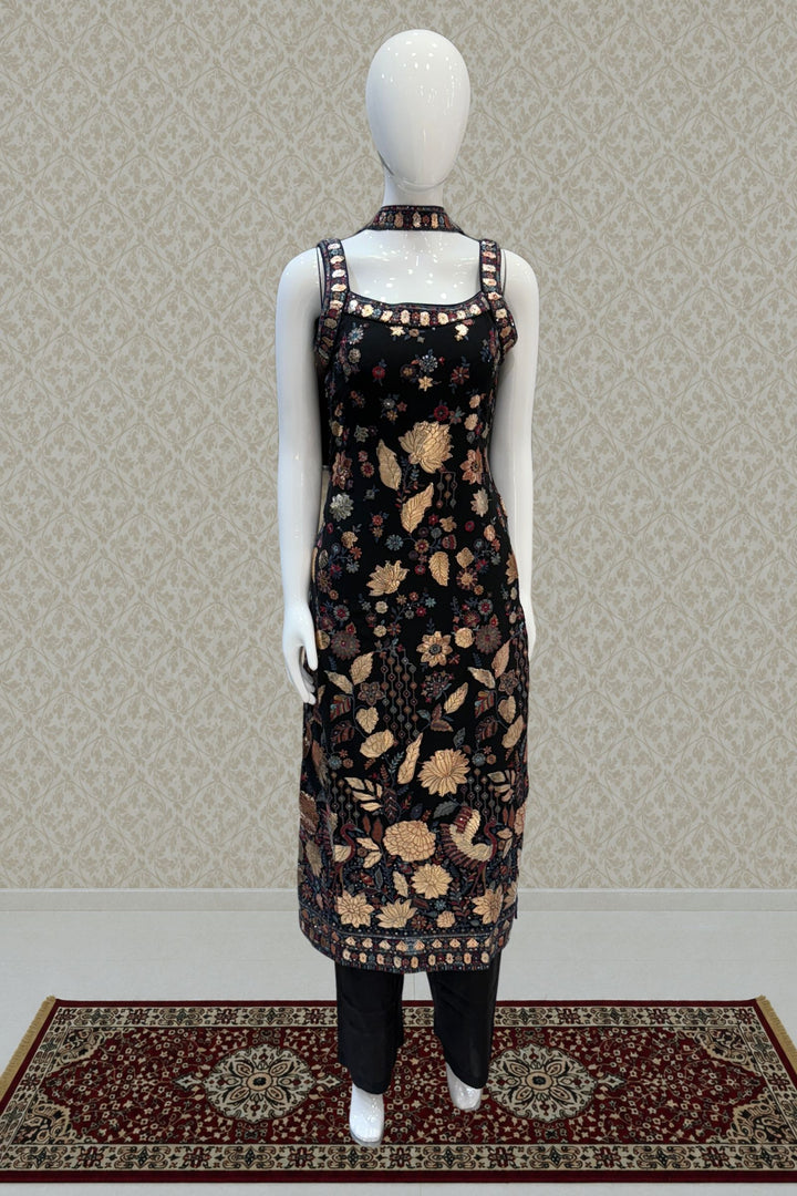Black Embroidery and Sequins work Straight Cut Salwar Suit