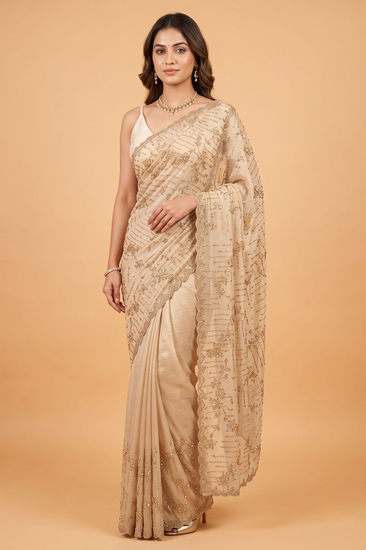 Peach Saree Featuring Stone and Beads work