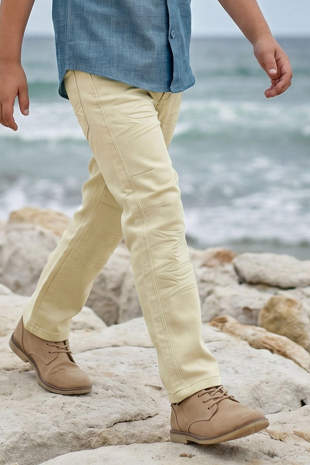 Blue Thread work Shirt and Beige Pant Set for Boys