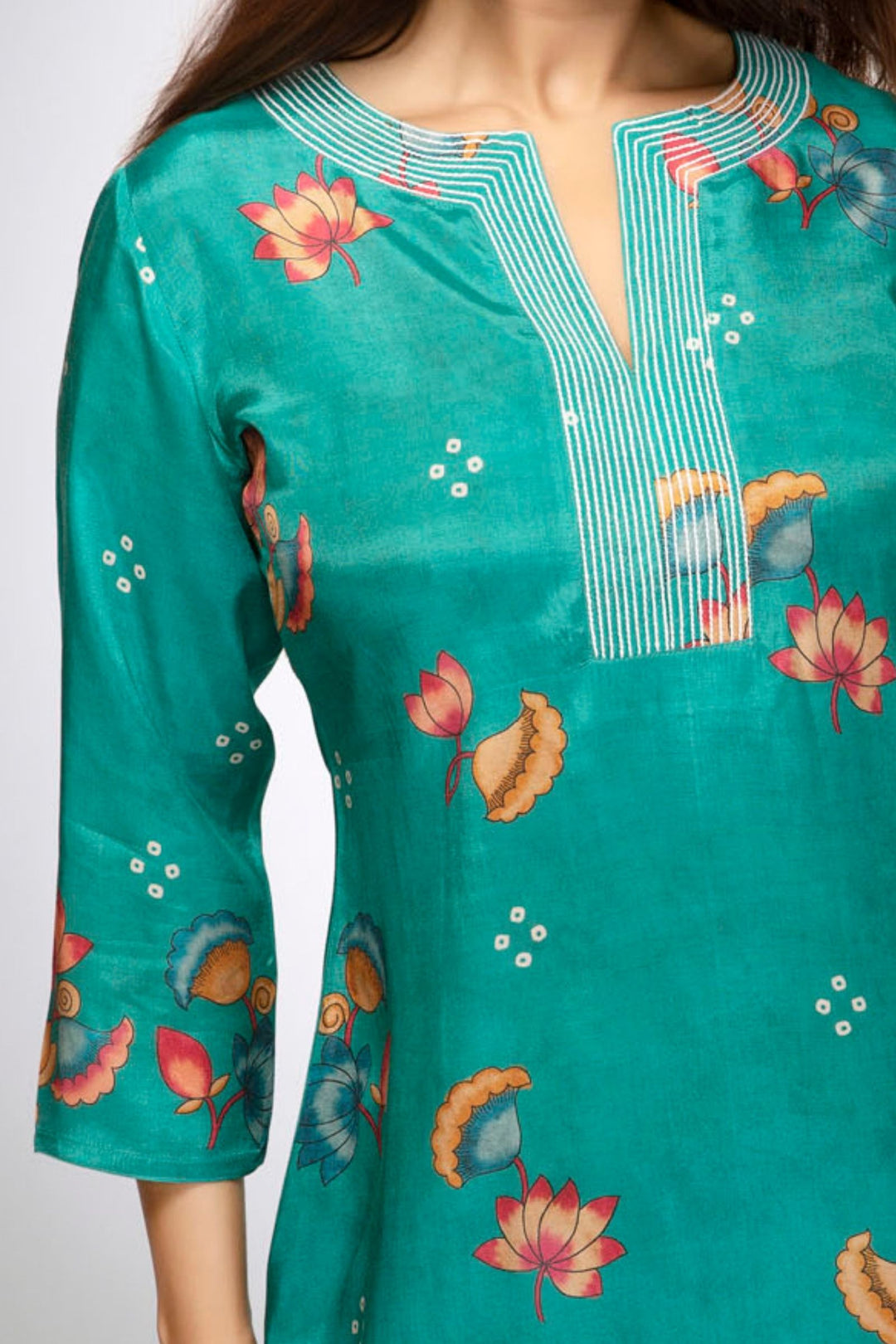 Rama Blue Floral Print Short Kurti