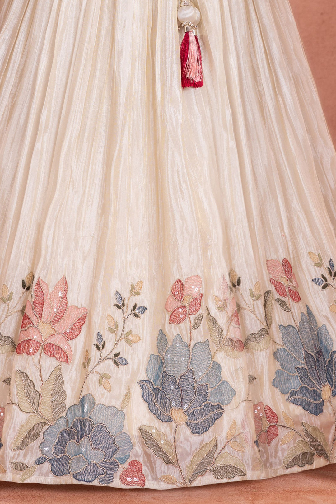 Beige Stone, Multicolor Thread and Zari Thread work Lehenga Choli for Girls