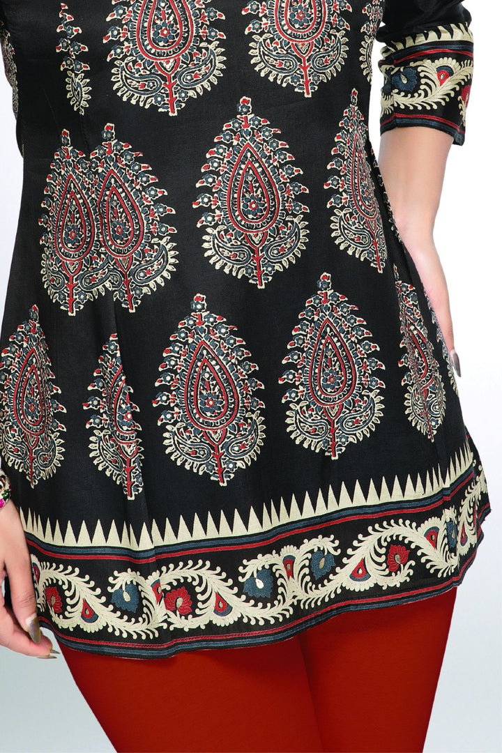 Black Paisley Print Short Kurti