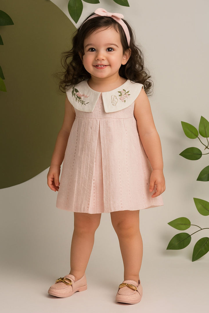 Light Pink Thread work Short Frock for Girls