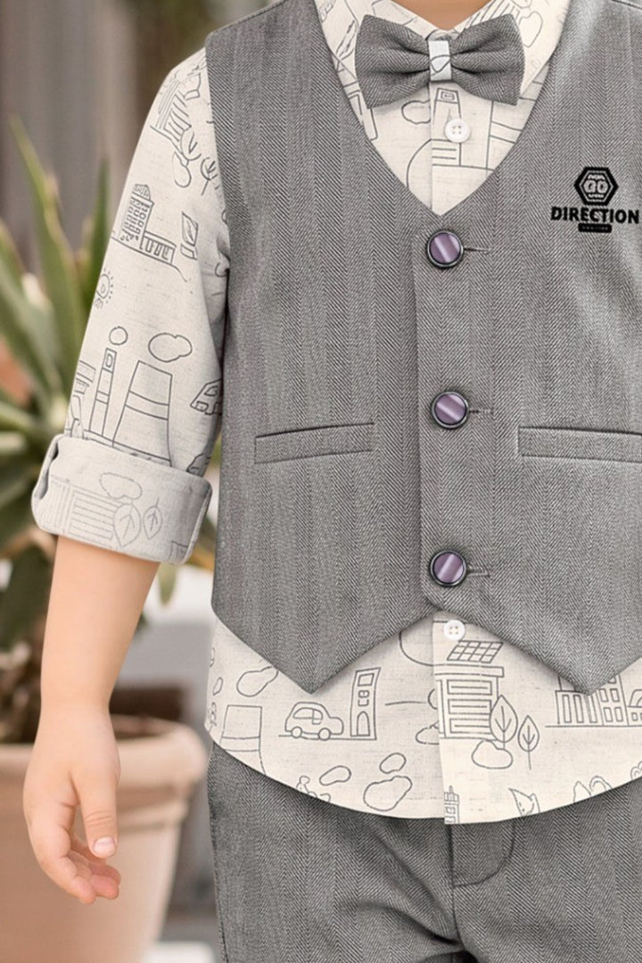 Grey with Half White Waist Coat and Set for Boys