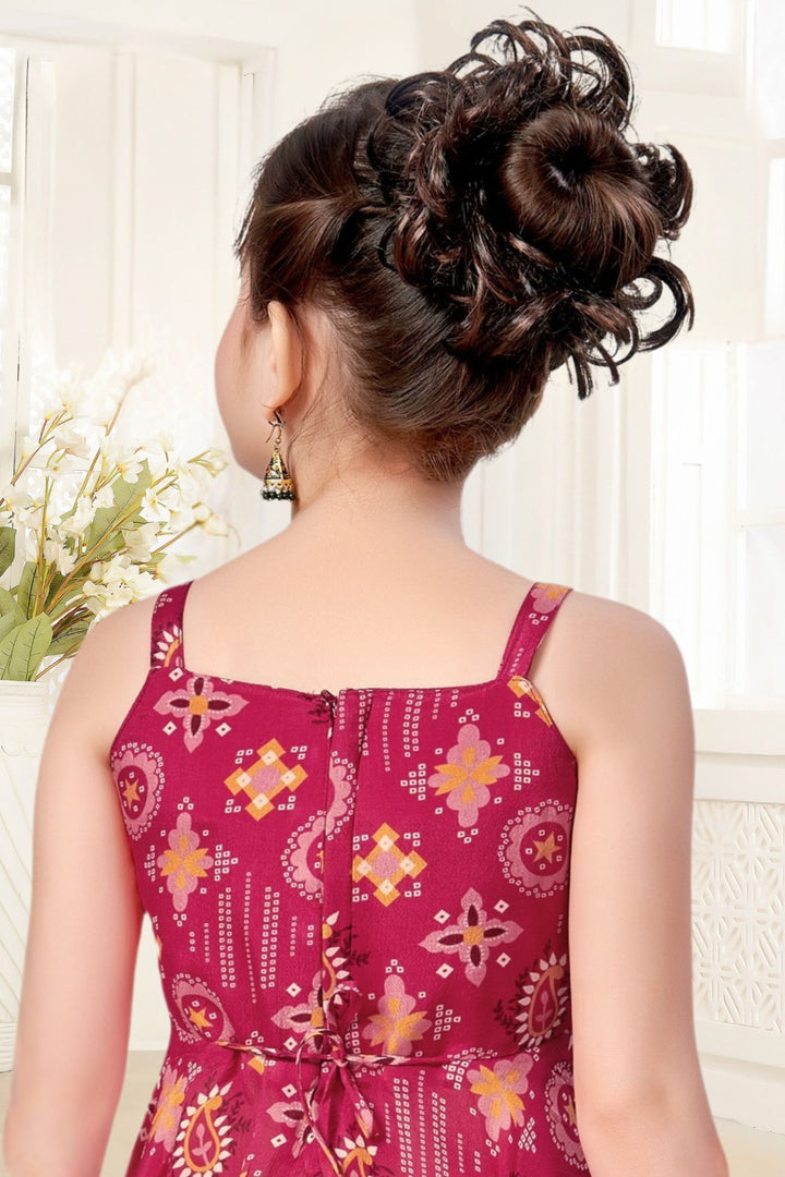 Rani Pink Zari, Sequins and Stone work with Digital Print Palazzo Set For Girls