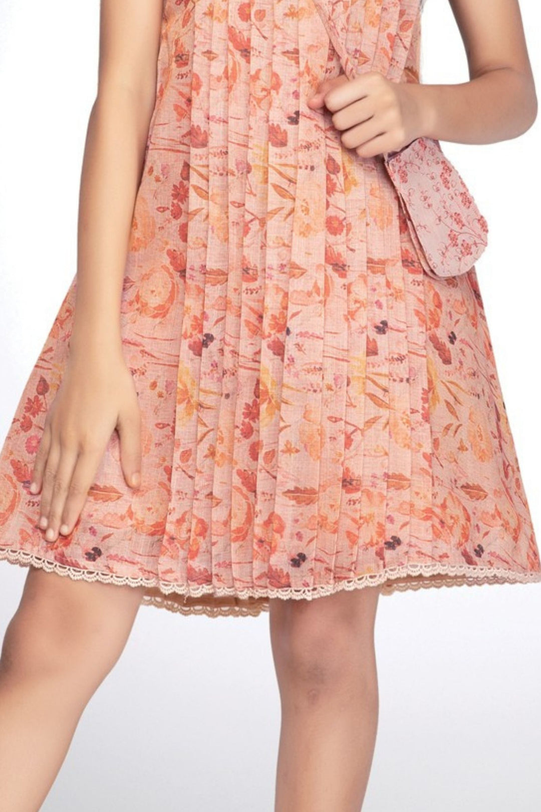 Girls Printed Casual Frock with Lace Yoke