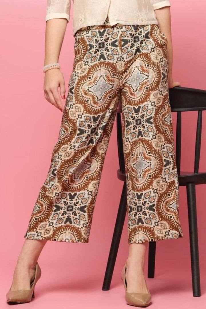 Cream Thread work Top and Palazzo Set for Girls