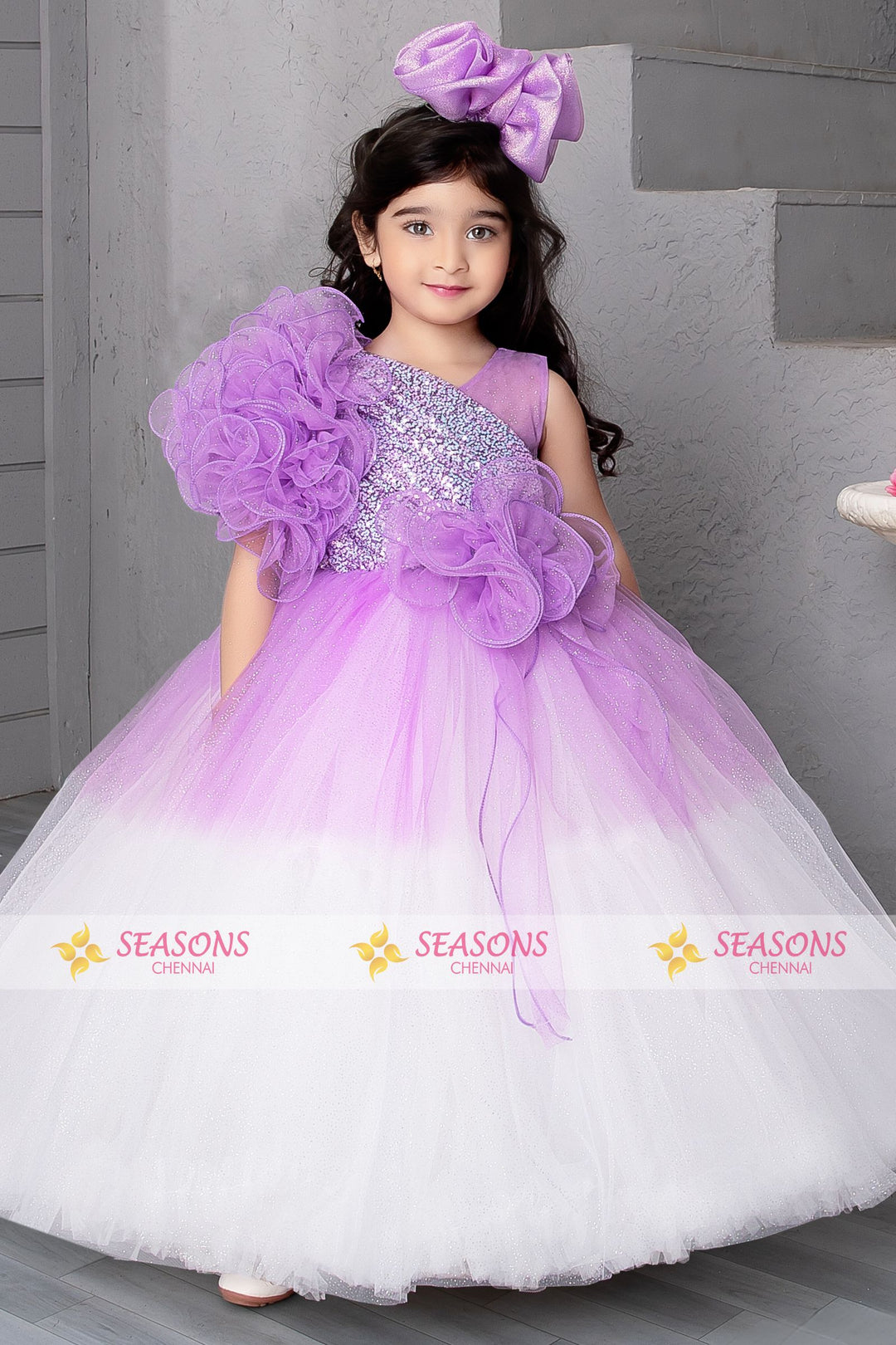 Lavender with White Sequins work Long Party Gown for Girls Little Plum Seasons Chennai Lavender with White Sequins work Long Party Gown for Girls Little Plum Seasons Chennai