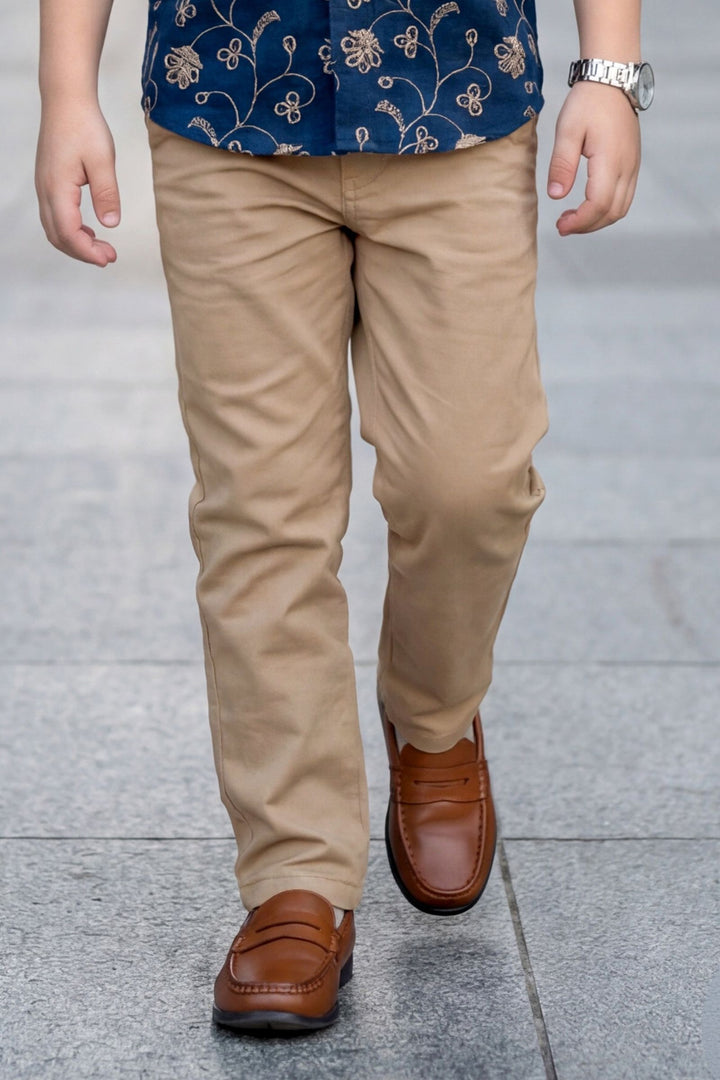 Blue Embroidery work Shirt and Brown Pant Set for Boys