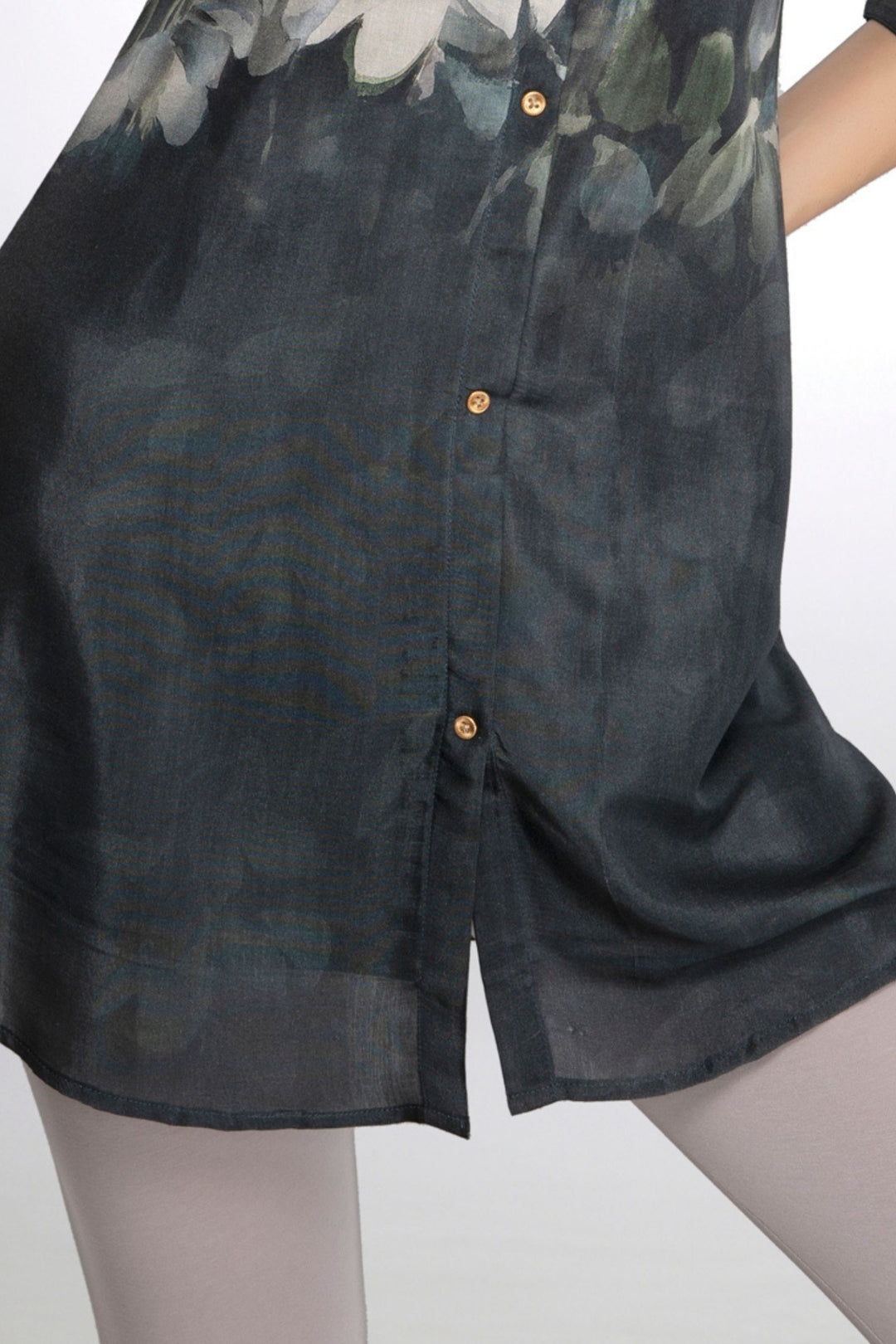 Dark Grey Floral Print Short Kurti