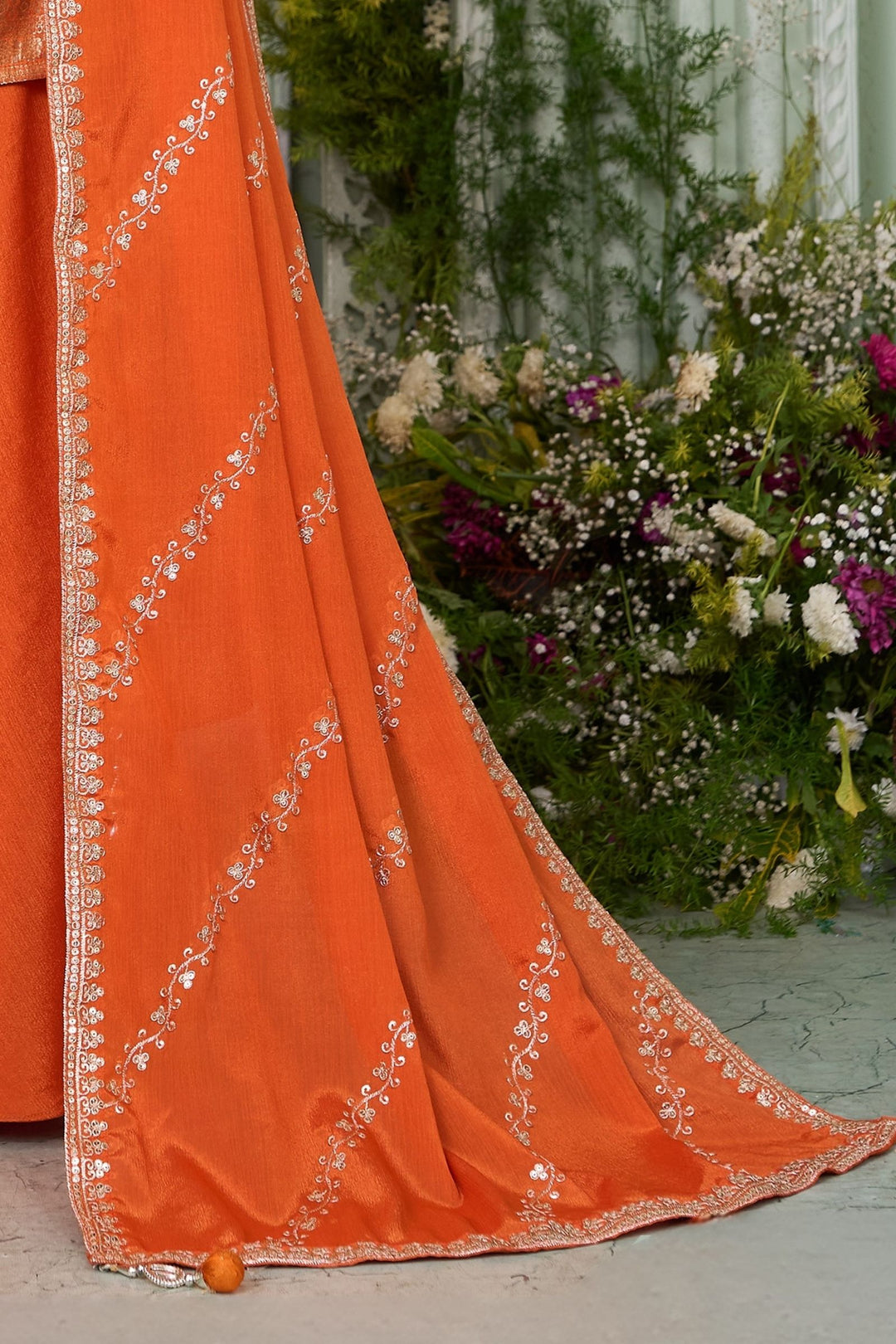 Orange Banaras, Zardozi, Mirror, Stone, Thread and Zari work Palazzo Salwar Suit