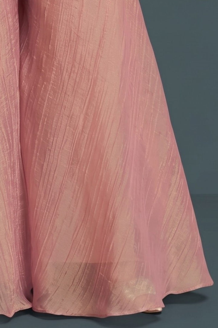 Peach Beads, Zari, Sequins and Thread work Palazzo Salwar Suit