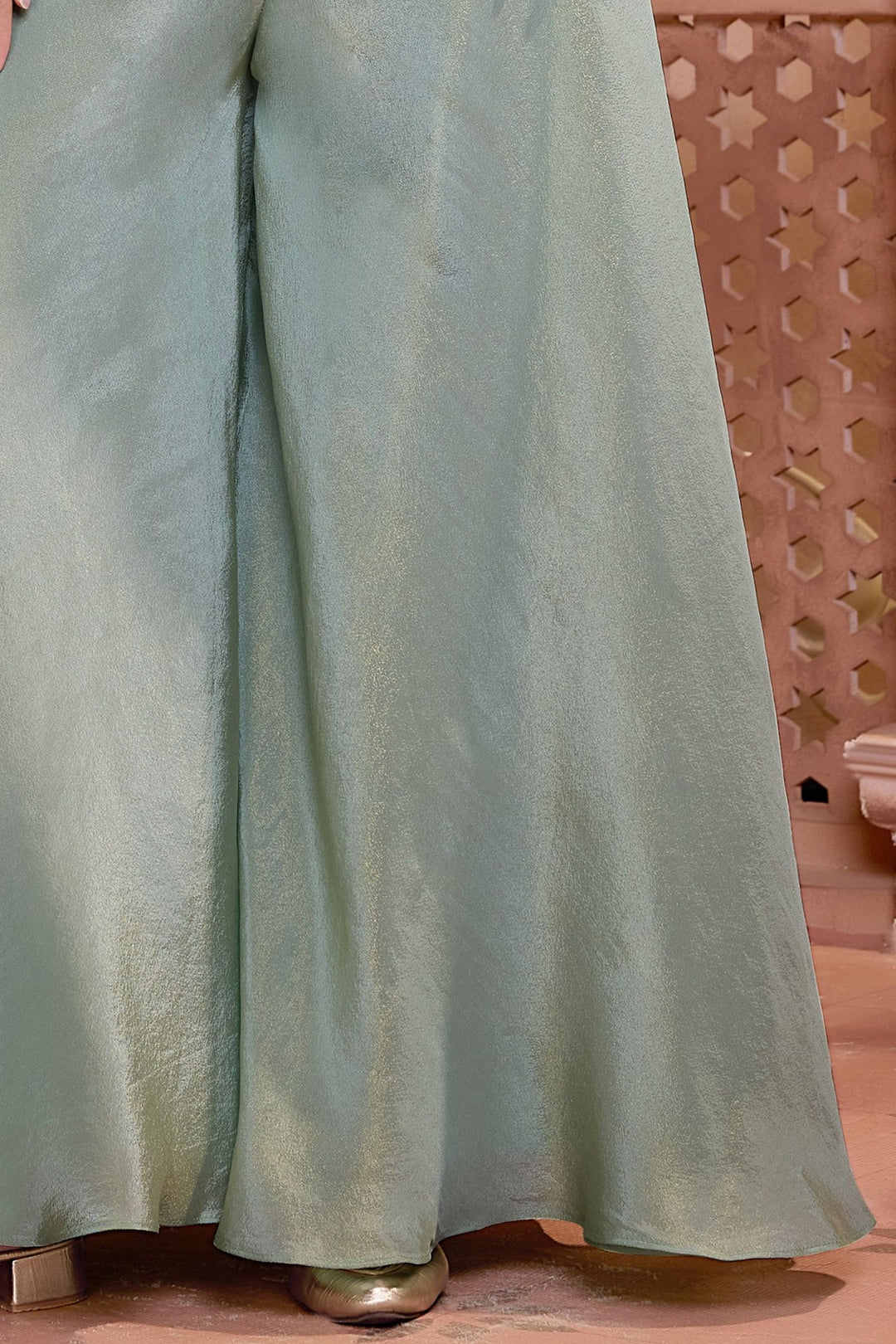 Sea Green Mirror, Beads and Multicolor Thread work Palazzo Suit Set for Girls