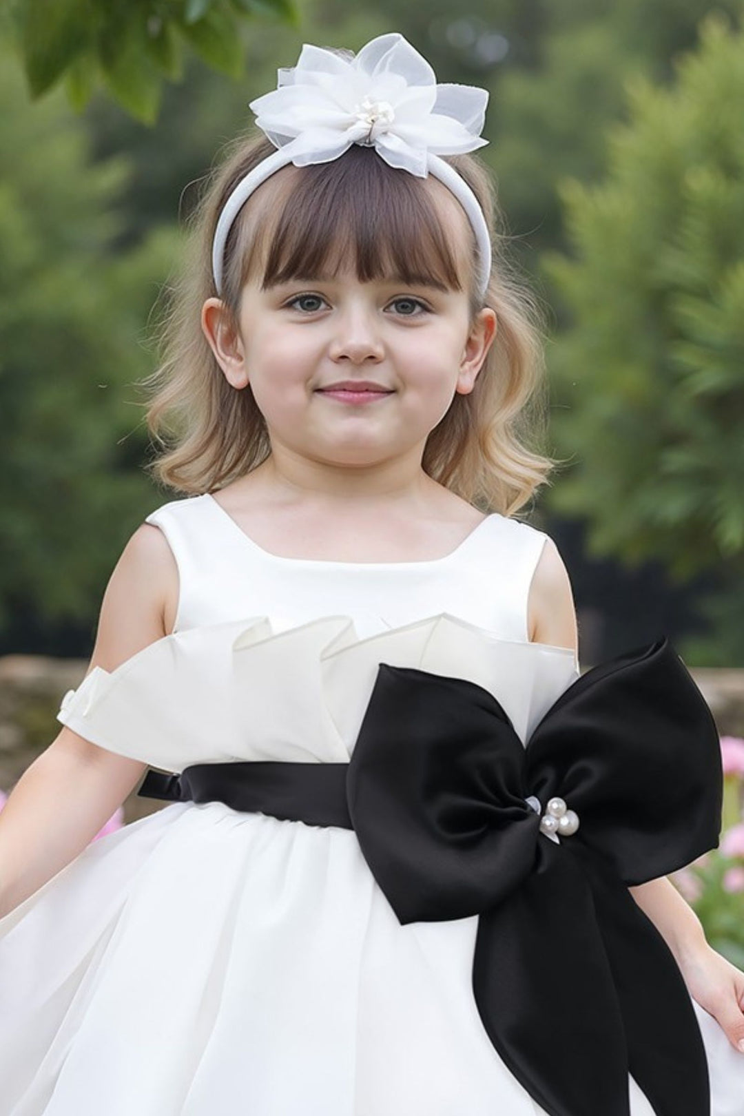 White Partywear Short Frock for Girls