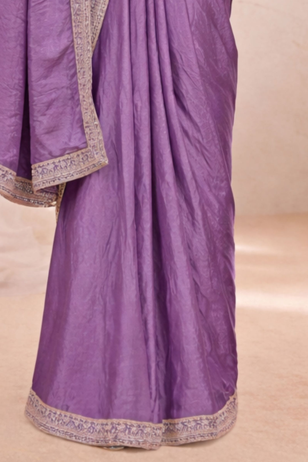 Lavender Readymade Saree with Pearl, Zari, Mirror and Stone work Readymade Blouse