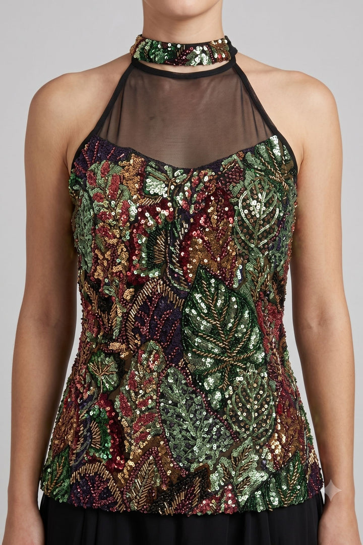 Black Halter Neck Palazzo Salwar Suit with Beads and Sequins Detailing