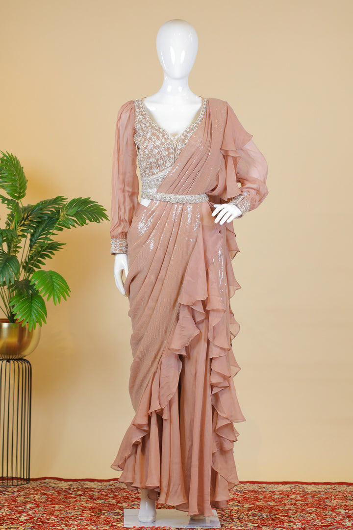 Onion Pearl, Zardozi, Sequins and Beads work Drape Styled Crop Top Palazzo Set