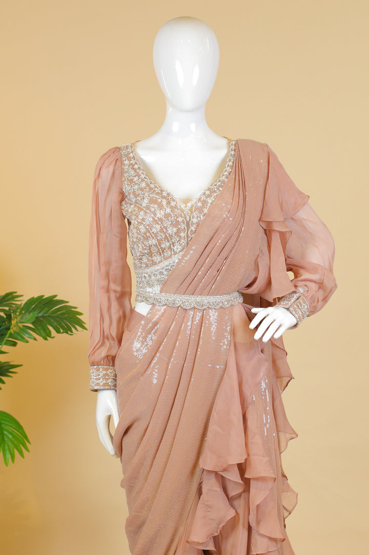 Onion Pearl, Zardozi, Sequins and Beads work Drape Styled Crop Top Palazzo Set