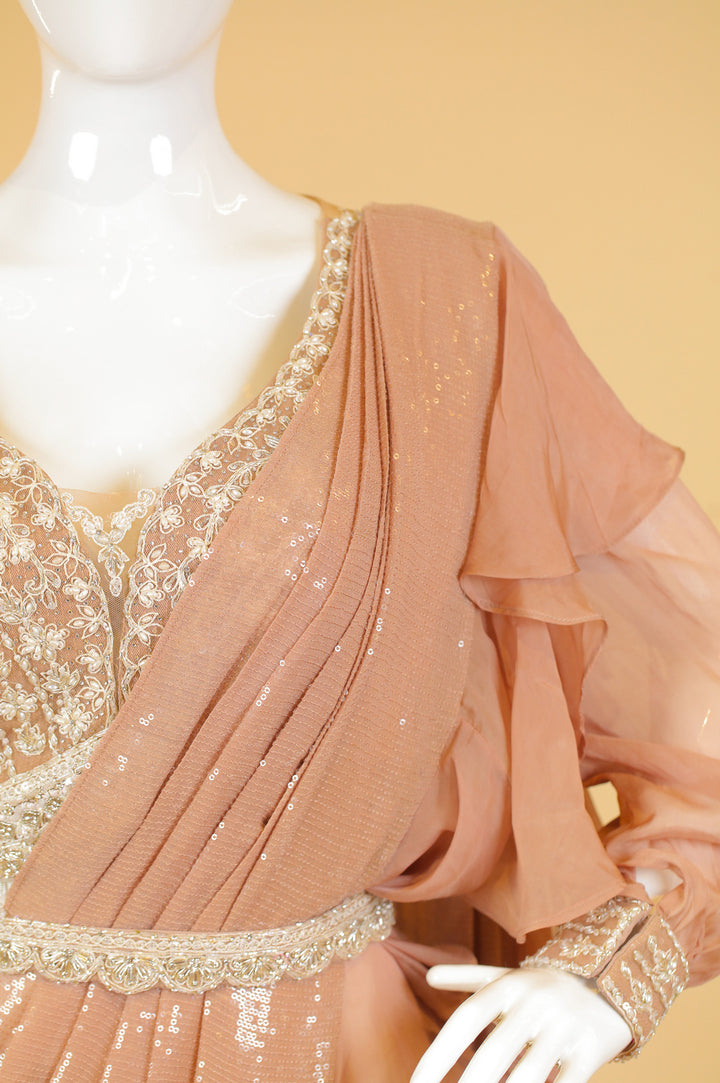 Onion Pearl, Zardozi, Sequins and Beads work Drape Styled Crop Top Palazzo Set