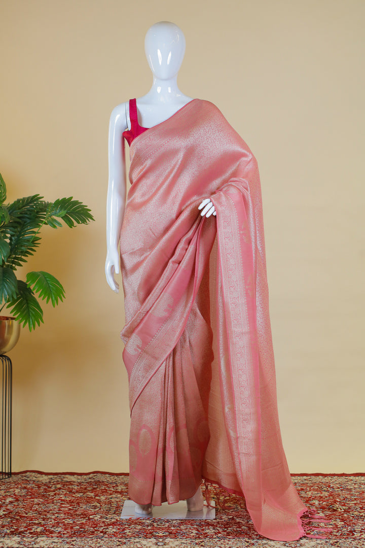 Onion Pink Banaras work Saree