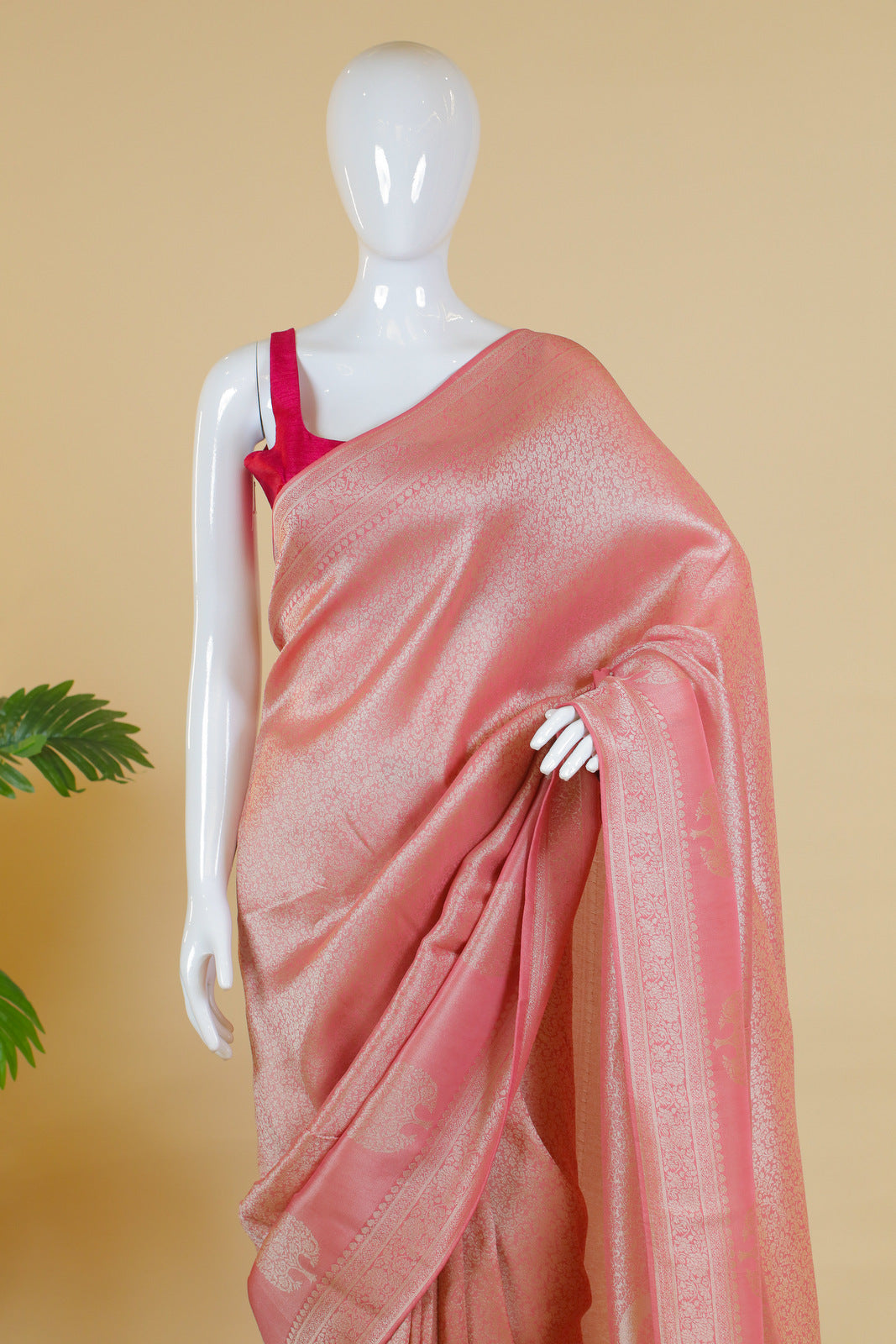 Onion Pink Banaras work Saree