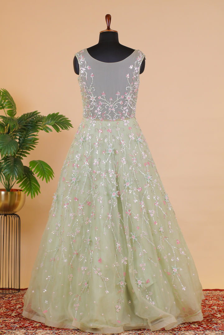 Pastel Green Sequins and Stone work Bridal and Partywear Gown