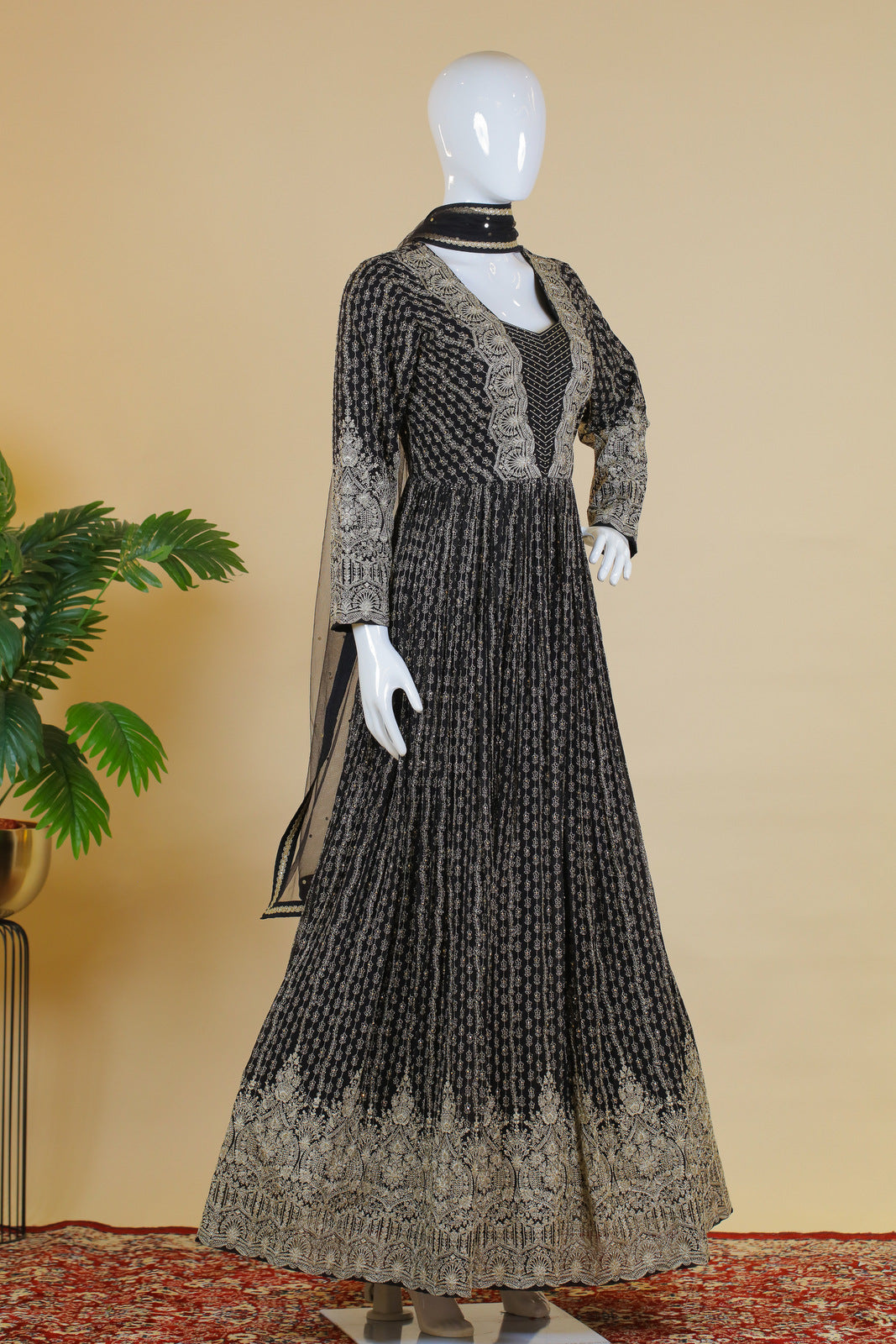 Black Stone and Zari work Floor Length Anarkali Suit