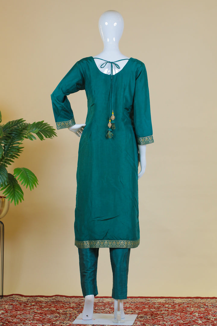 Green Banaras, Zardozi, Sequins and Thread work Straight Cut Salwar Suit