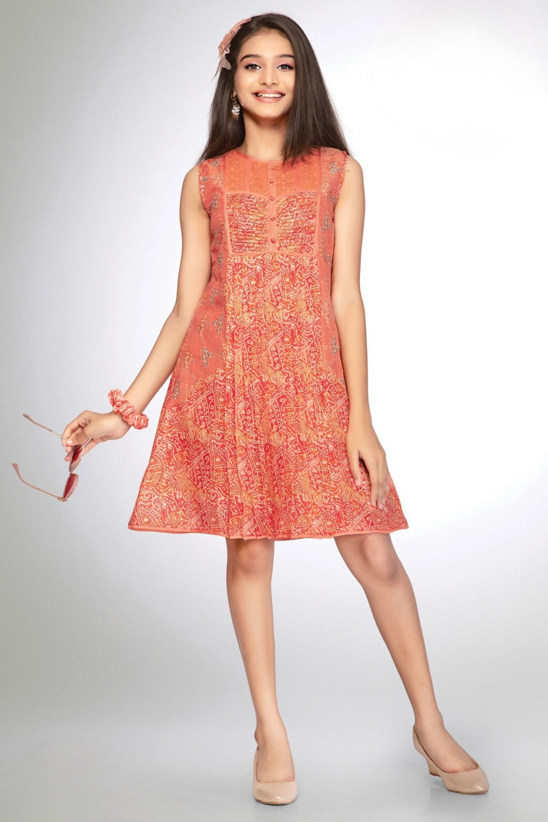 Girls Casual Frock with Ethnic Print