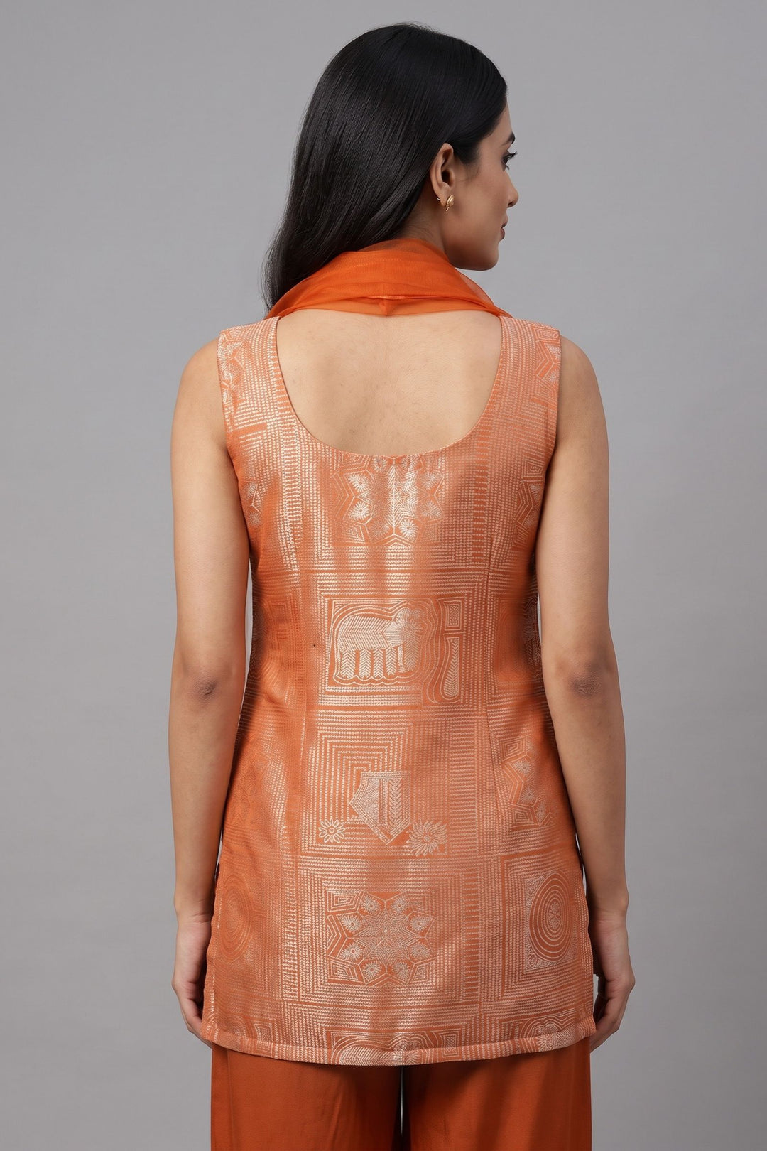 Orange Zardozi, Stone, Sequins, Beads and Thread work Palazzo Salwar Suit