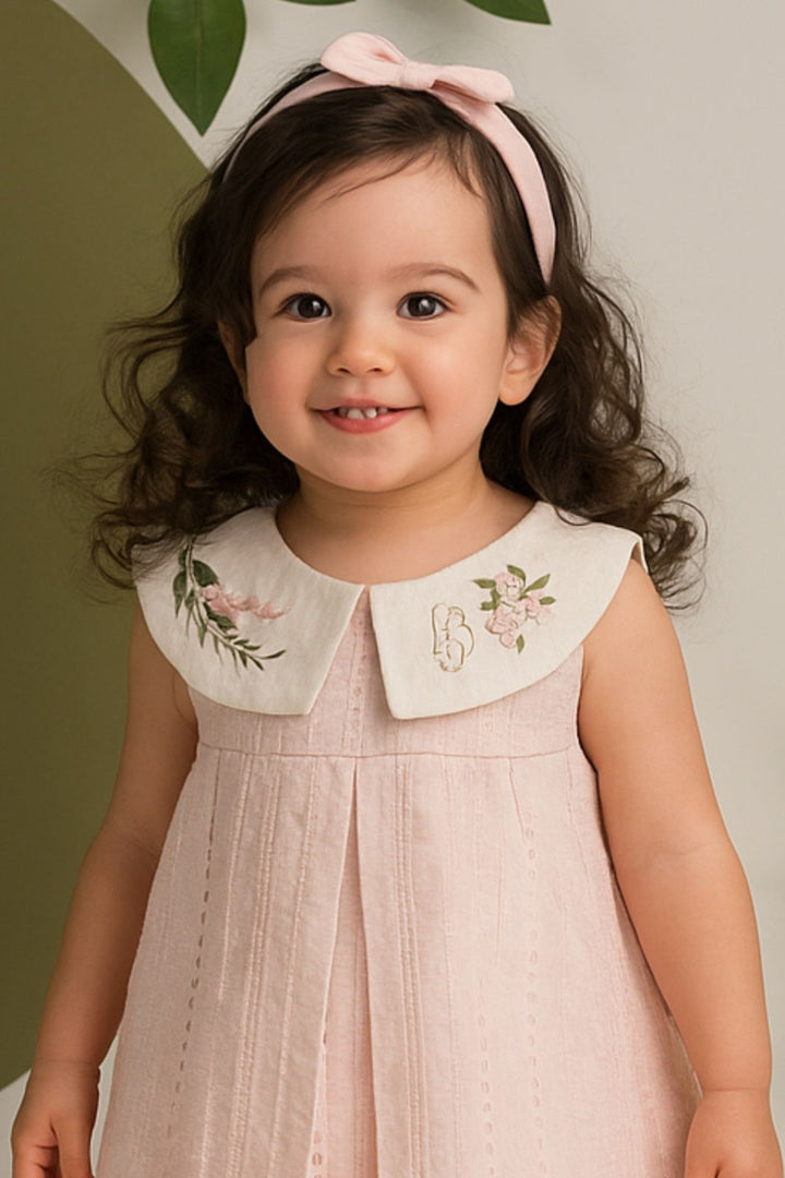 Light Pink Thread work Short Frock for Girls