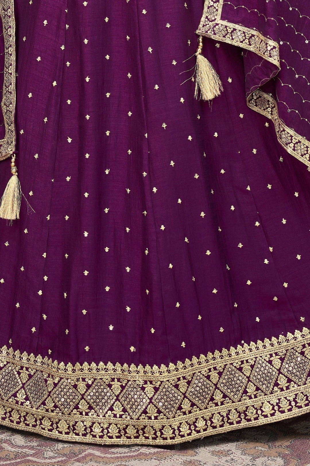 Wine Sequins and Zari work Crop Top Lehenga
