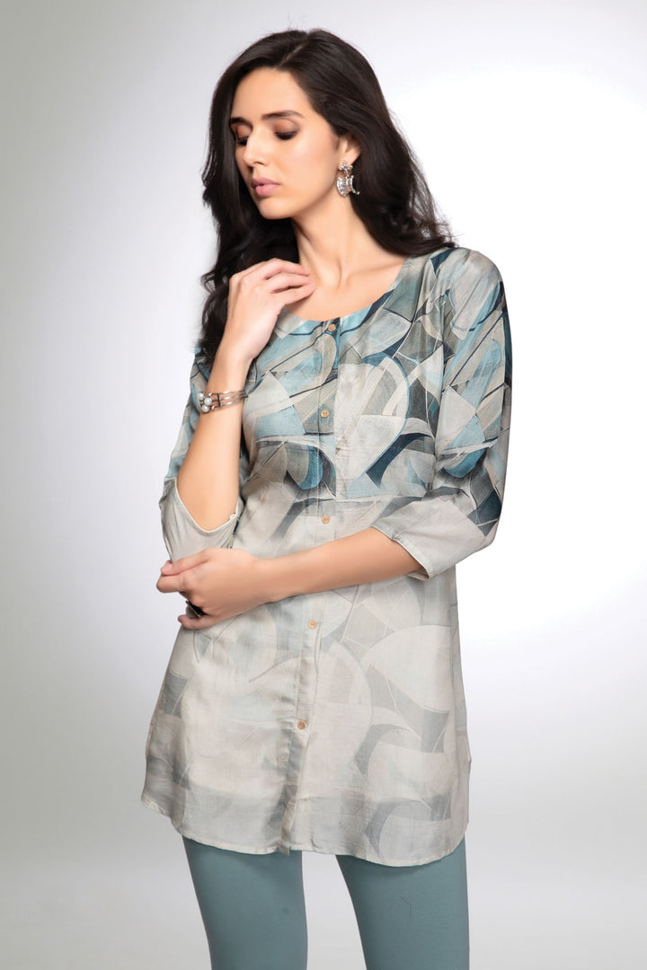 Beige Multicolor Digital Print Short Kurti