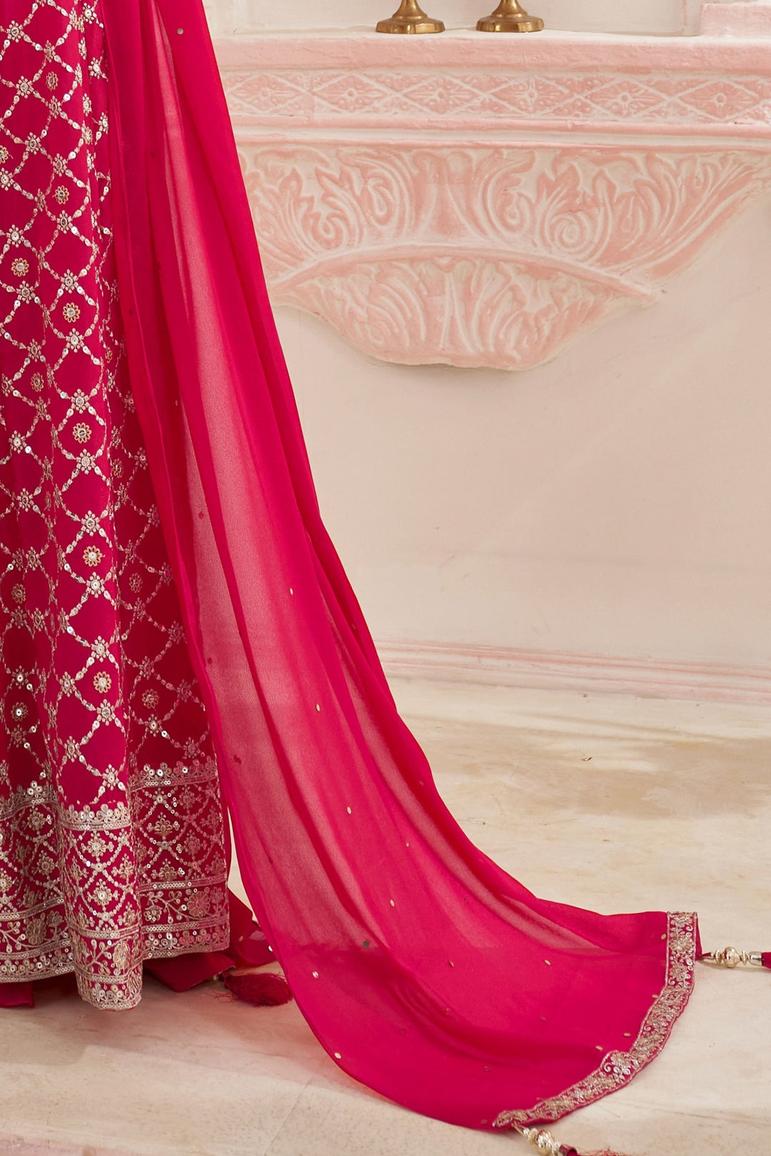 Rani Pink Sequins and Zari work Mastani Styled Palazzo Suit