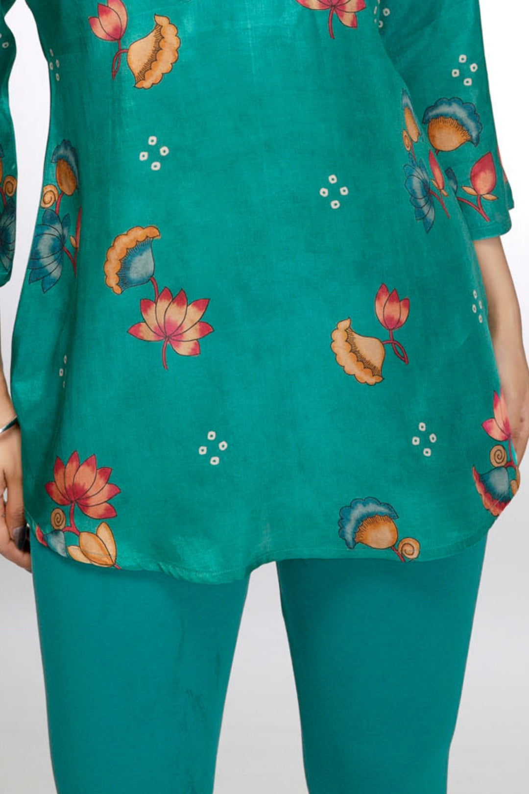 Rama Blue Floral Print Short Kurti