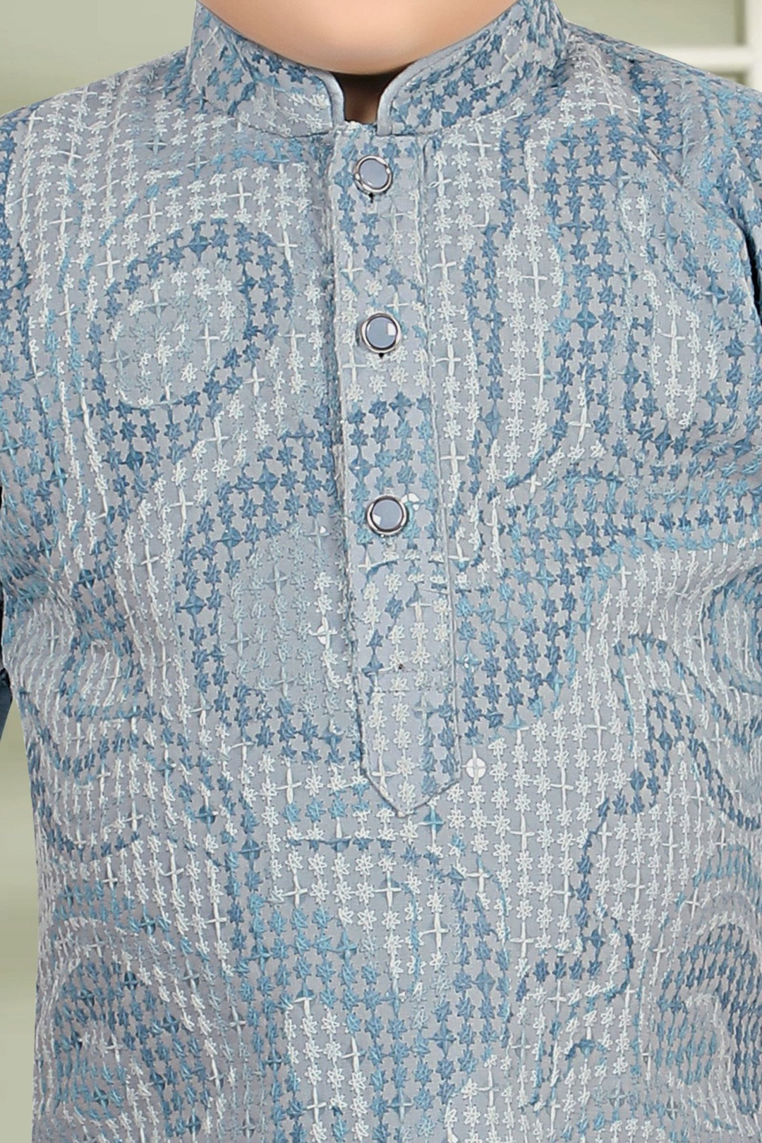 Light Blue Sequins and Thread work Kurta Set for Boys