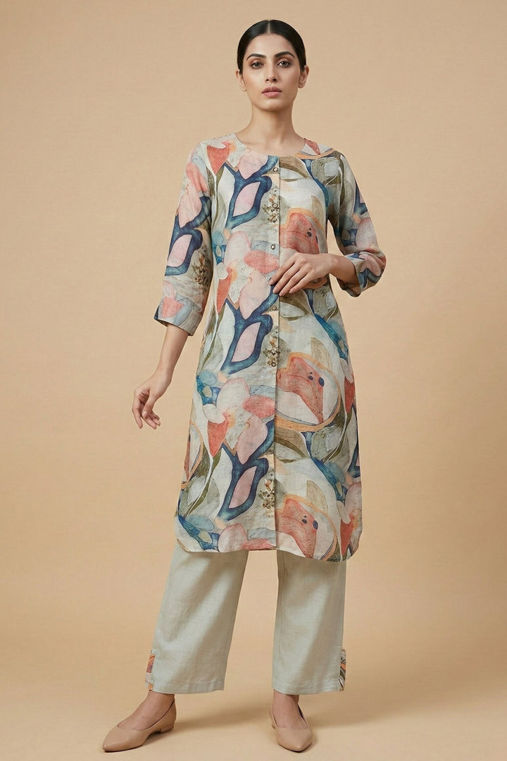 Beige with Multicolor Digital Print Straight Cut Salwar Suit