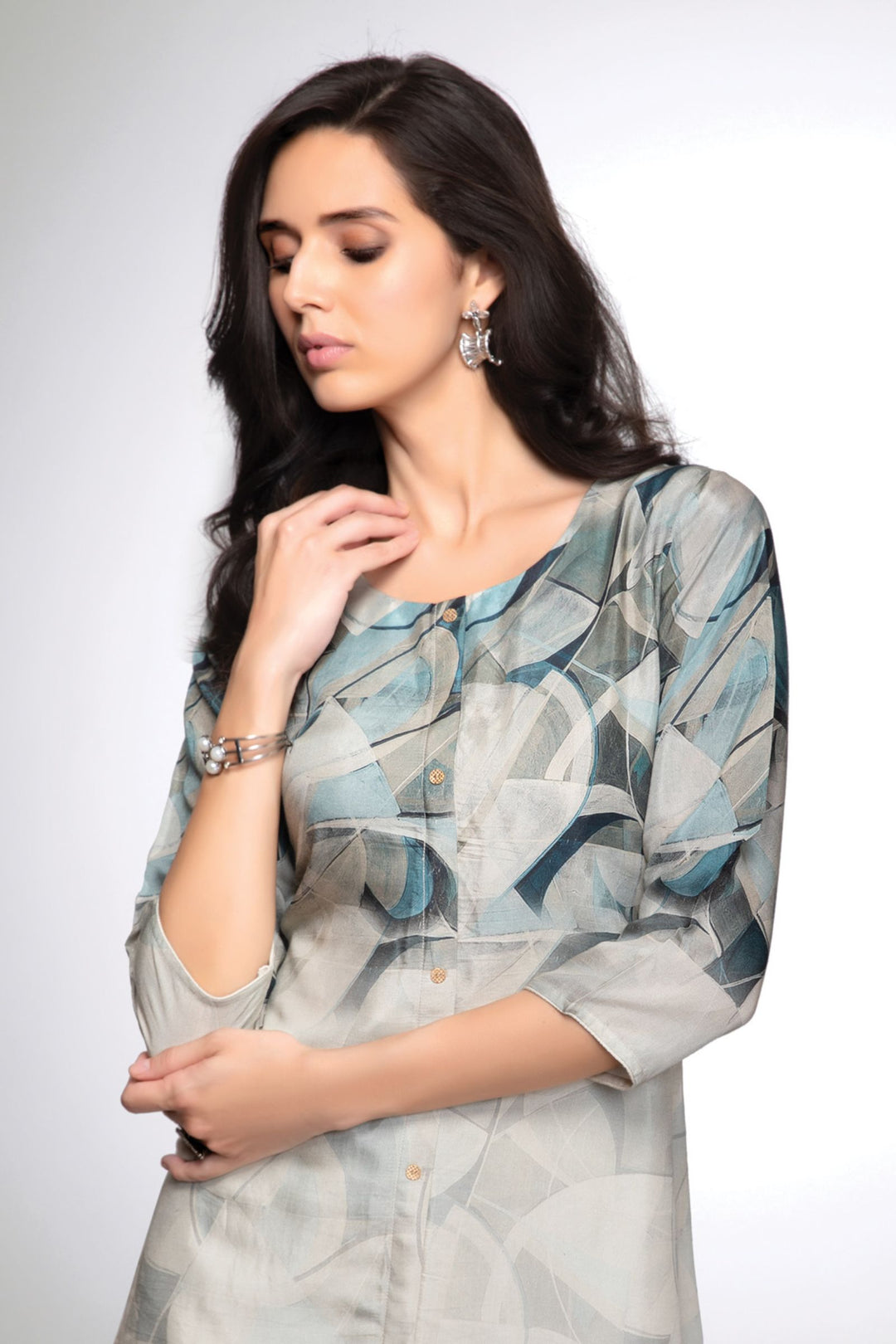 Beige Multicolor Digital Print Short Kurti