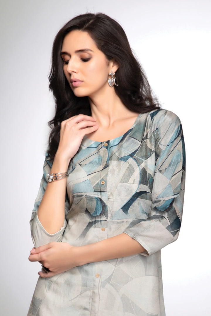 Beige Multicolor Digital Print Short Kurti